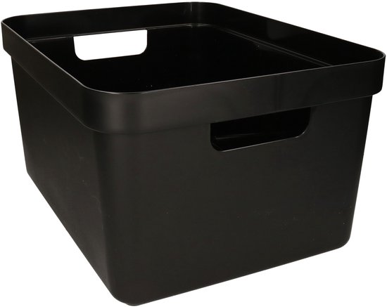 EDANTI Opbergdozen met deksel, organizer, container, kunststof, zwart, kledingboxen, stapelbaar, speelgoedkist, plastic, 34 x 20 x 10 cm, 7 liter