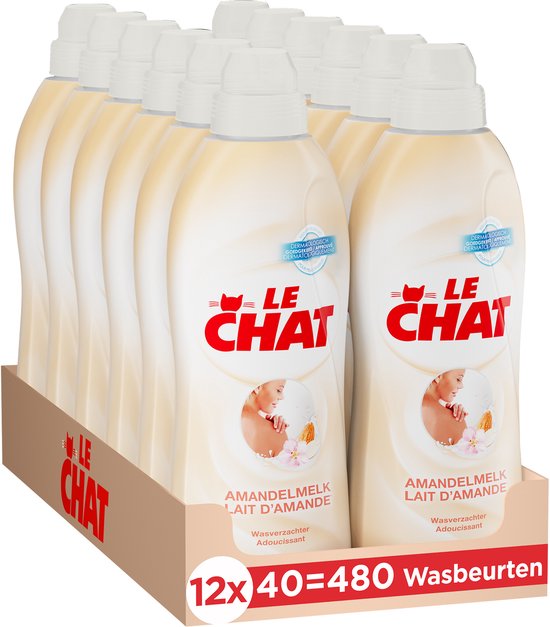 Le Chat - Adoucissant Lait d'Amande - Lessive Liquide - Pack Économique - 12 x 36 Lavages