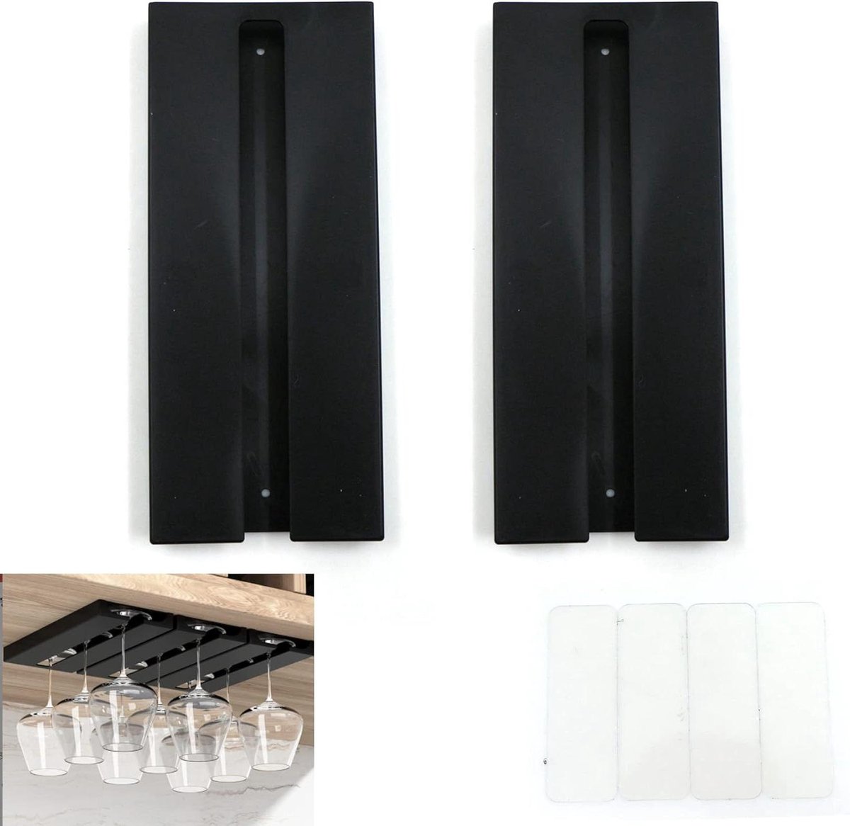 Allecto Plus - Hangende wijnglashouder voor bar en keuken, flessenhouder met grote capaciteit (zwart, 2 stuks)