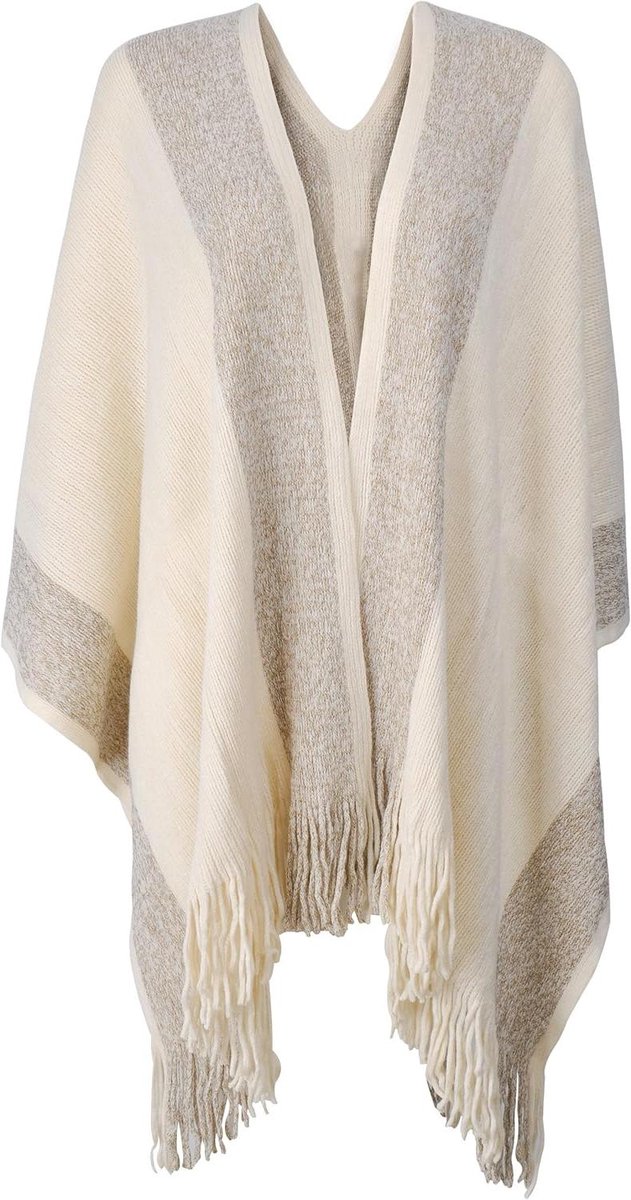 Wintercape voor vrouwen met franjetrim | Warme poncho voor extra stijlvolle look