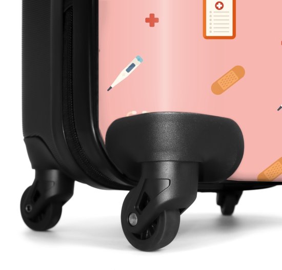 NoBoringSuitcases.com® - Valise enfant - Valise trolley enfant pour garçons et filles - Symboles médicaux sur fond rose - Valise Bagage à main légère - Valise trolley enfant - Valise trolley à roulettes - Convient aux formats 55x40x20 et 55x35x25