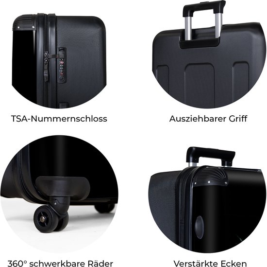 NoBoringSuitcases.com® - Grande valise - Valise de voyage légère - Fond noir avec fleur d'hibiscus verte - Trolley 4 roues - Grand trolley XL - 98 litres de bagages