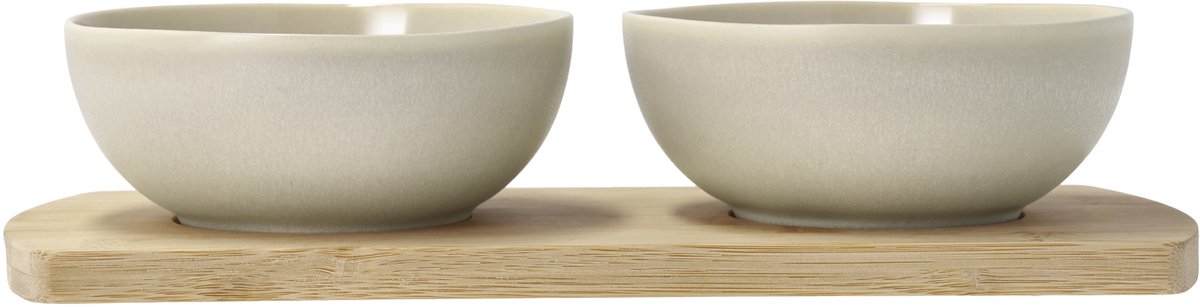 Villa Collection Shoku Bamboe dienblad met 2 kommen 28,5 x 13 cm Soft Beige