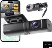Dashcam voor Auto Voor en Achter - 4K en 64GB - Dual Dashcam - G-sensor en Time-lapse Functie - Zwart - van Faas