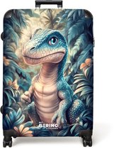 NoBoringSuitcases.com® - Grande valise - Valise légère - Dino dans la jungle mystique au clair de lune - Valise à 4 roues - Grand trolley XL - 98 litres de bagages