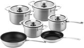 DUCQ Pannenset 6-delig – downdraft Geschikt – 3-laags – inclusief 20cm koekenpan en 28cm wok cadeau