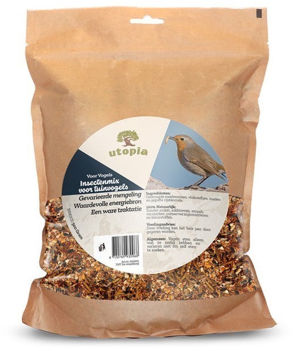 Insectenmix Utopia - Gedroogde Meelwormen, Vlokreeftjes, Maden - 500 Gr Natuurlijke Vogelvoeding
