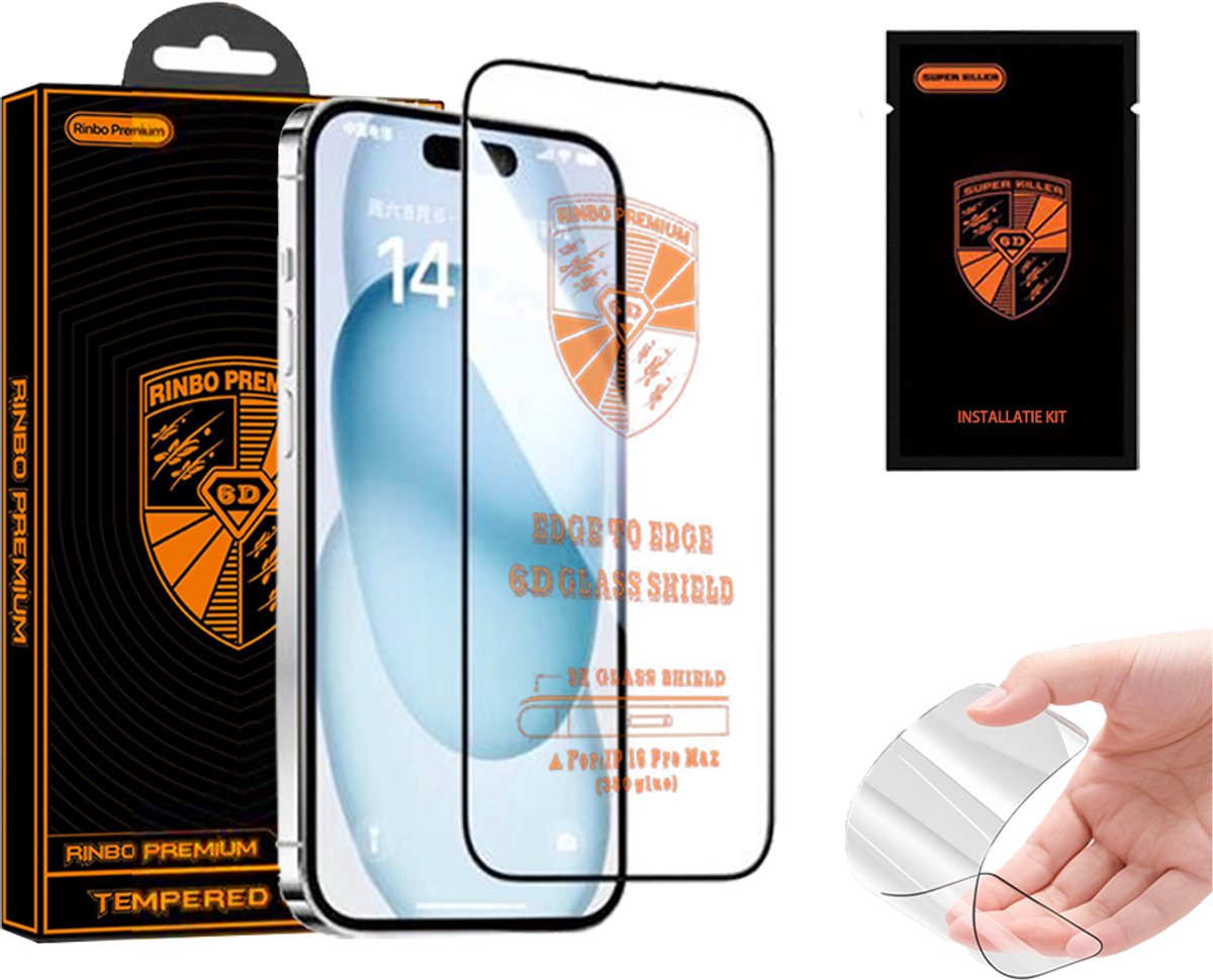 iPhone 14 Pro – 9H 6D Gehard Glas Screenprotector – Ultra-Dun 0,4 mm – Krasbestendig – Bubble-Free – Met Installatiekit