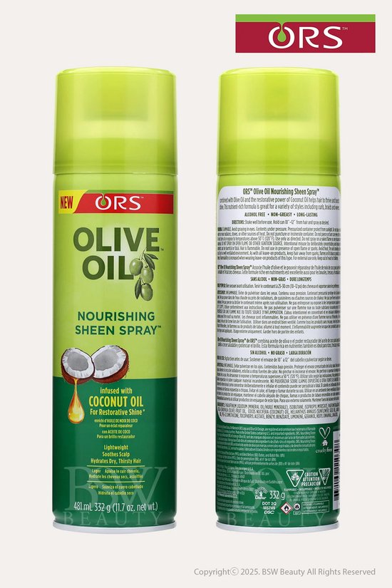 ORS Olive Oil Sheen Spray 420 ml - Voedende Haarspray met Olijfolie, Aloë Vera Sap & Kamille Extract, Hydrateert en Verzorgt, Geeft Glans, Versterkt en Beschermt Haar