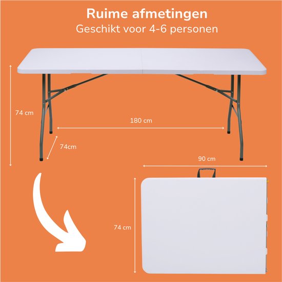 Campingtafel Inklapbaar - Tuintafel Kunststof - 180x74x74cm - tot 6 Personen - Wit van Camp — afbeelding 5