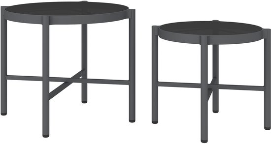 Outsunny-Buiten bijzettafelset-Aluminium-48x48x43cm-Zwart