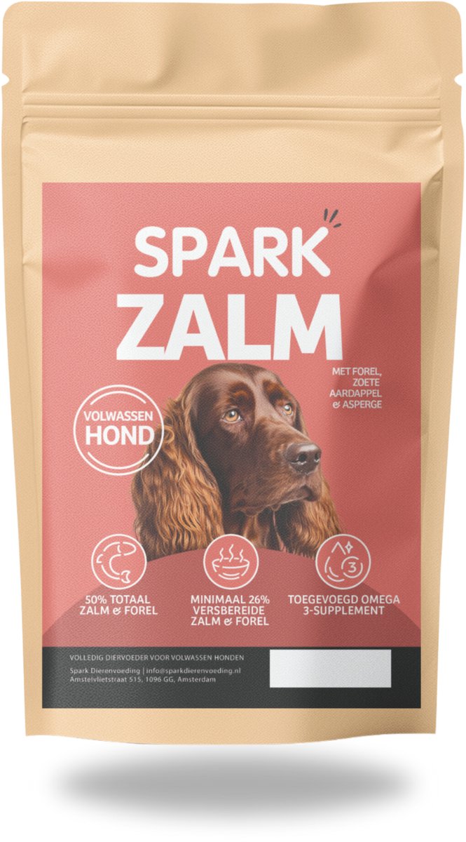 Spark - Volwassen Hondenbrokken - Zalm met Forel, Zoete Aardappel & Asperge - Hypoallergeen - Graanvrij - 2KG