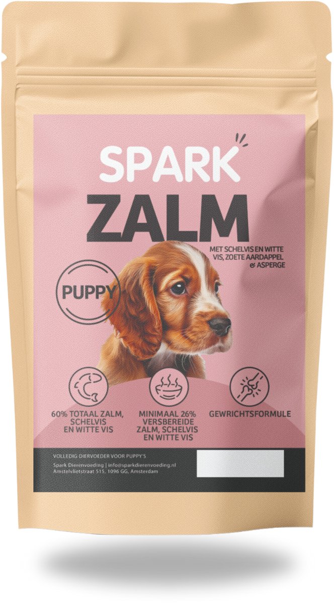 Spark - Puppy Hondenbrokken - Zalm met Schelvis en Witte Vis, Zoete Aardappel & Asperge - Hypoallergeen - Graanvrij - 2KG