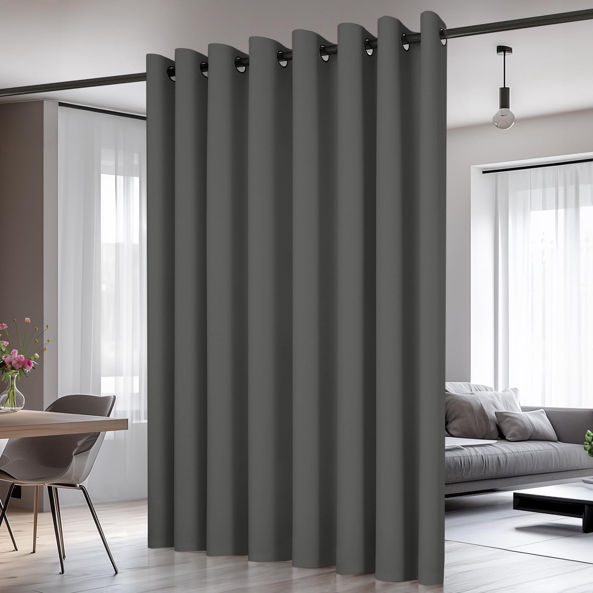 Ibenzoa Stijlvolle en Functionele Verduisteringsgordijnen voor Woonkamer en Slaapkamer - 290x254 cm, Lichtgrijs donkergrijs