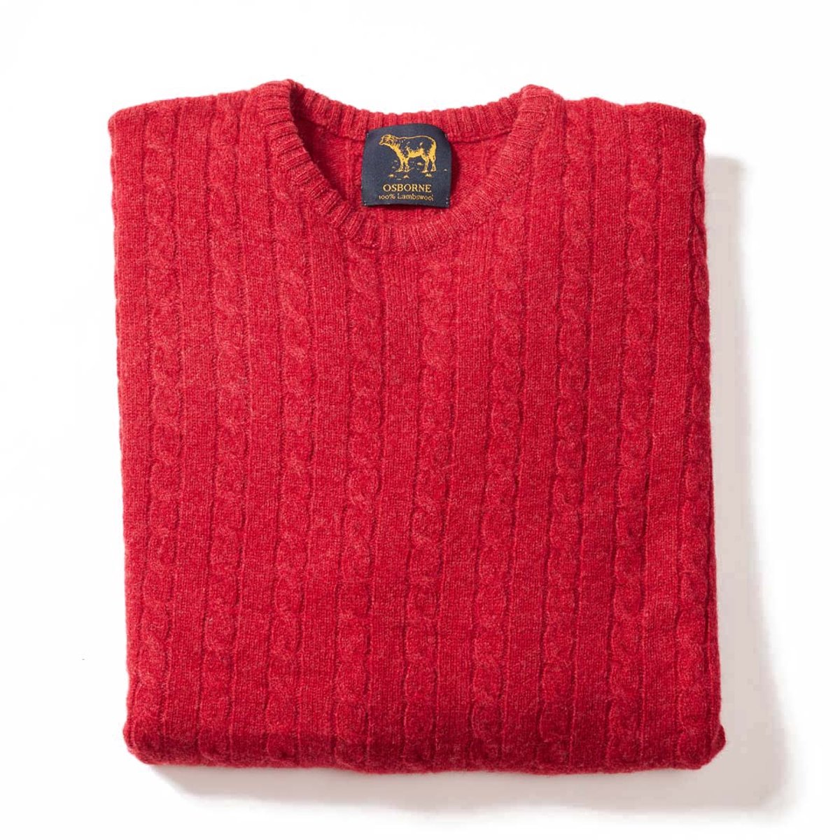 Osborne Knitwear Trui met dunne kabels en ronde hals - Lamswol - Poppy Melange - XL