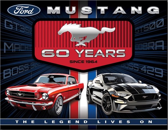 Ford Mustang 60 ans. Plaque murale en métal 31,5 x 40,5 cm.