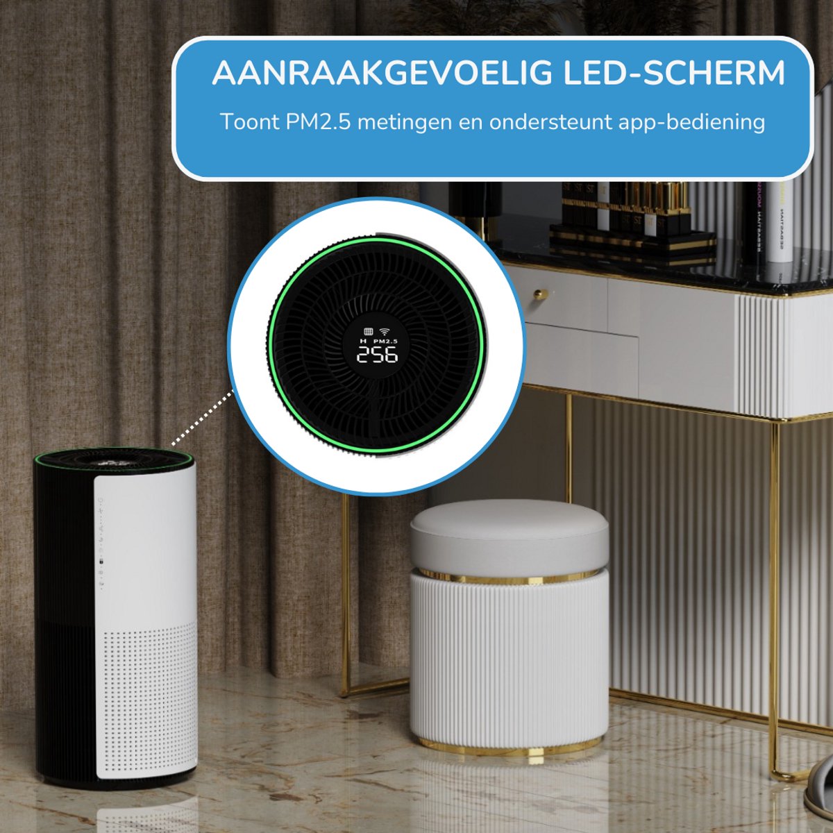 Friskair Luchtreiniger - Air purifier met HEPA Filter - Luchtkwaliteitsindicator - Tegen Allergieën, Huisstofmijt & Fijnstof - 300 m³/h - Slaapstand - Ionisator - Bedienbaar via App — afbeelding 3
