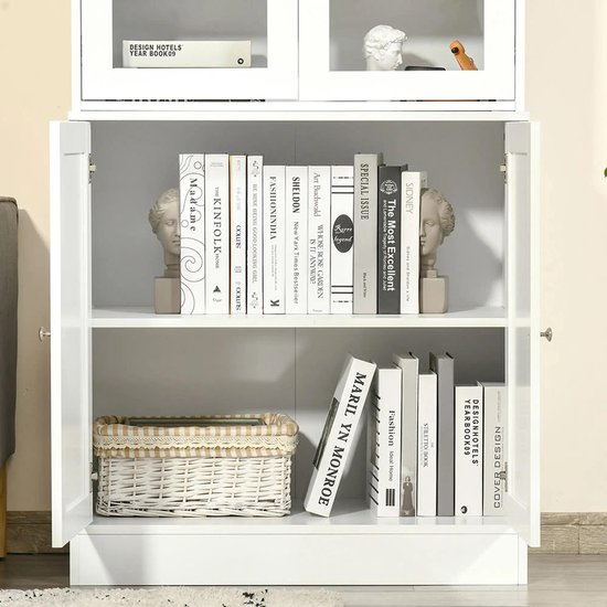 Sweiko Boekenkast - Vitrinekast - Glazen deuren - 76 × 40 × 178.5 cm - Wit