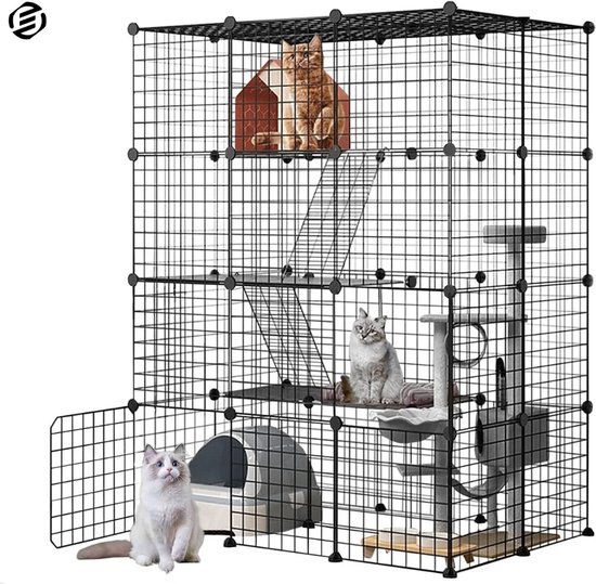 Kattenkooien Binnen Groot met Kattenbak Kattenkooi voor Binnen, Inklapbare Kattenkooi, 2-laagse