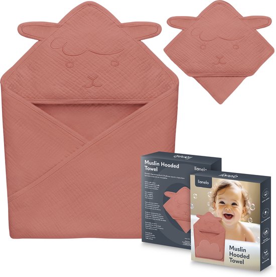 Lionelo Serviette Bébé à Capuche en Mousseline – Serviette douce avec capuche en 100 % coton – Cape de bain respirante, hypoallergénique & sans irritation – Excellente absorption – Pour nouveau-nés & enfants – 75x75 cm