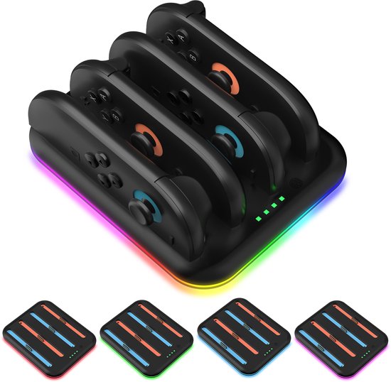 PlayCool RGB LED Oplaadstation Quad Charger 4 Joy-Con voor Nintendo Switch 2