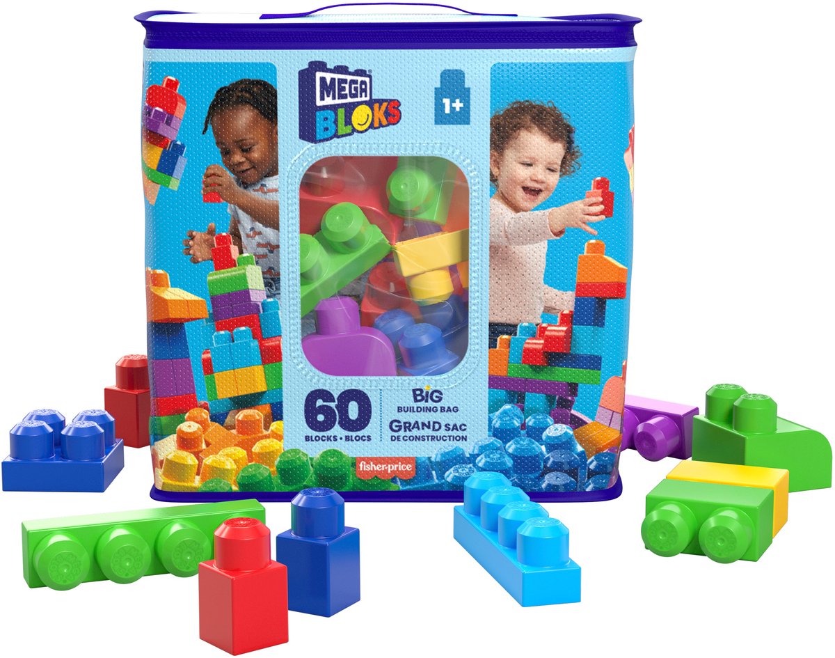 Bol.com Mega Bloks Grote bouwtas - 60 blokken - Classic bouwstenen voor 1+ jaar aanbieding