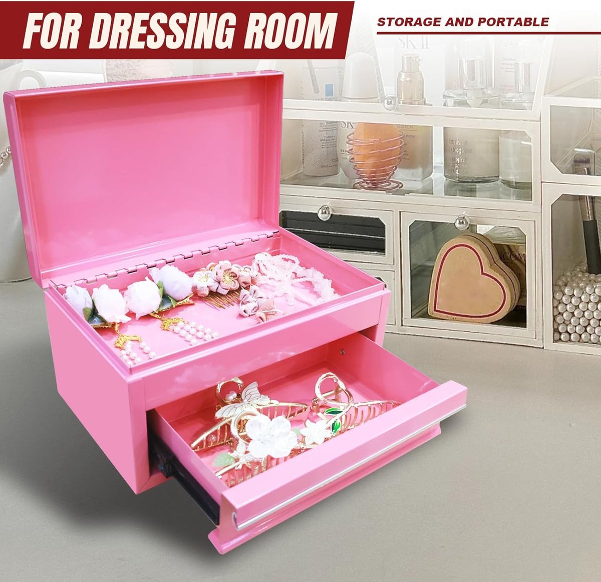 RFWR® 10" Mini Draagbare Stalen Gereedschapskist met lade voor Garage en Thuis - Roze — cadeau in Gereedschap - foto 7