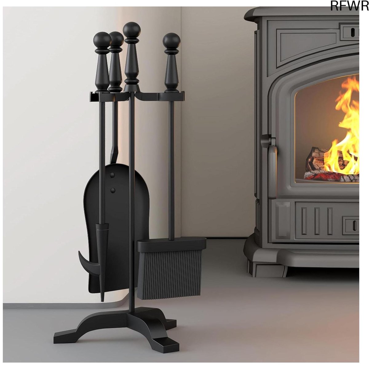 RFWR® 4-delige open haard accessoires set met gietijzeren handvatten en standaard