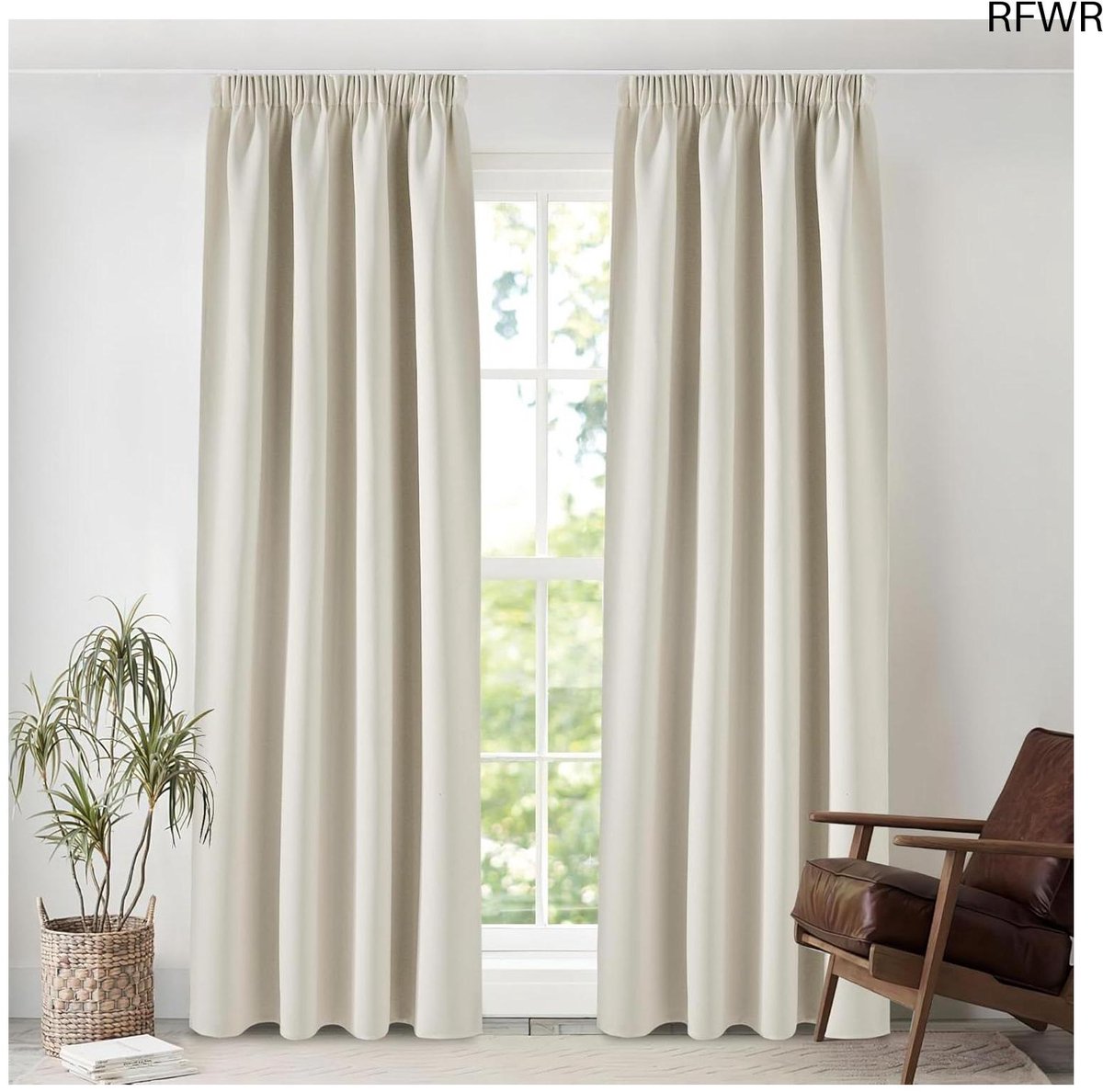 RFWR® Verduisterende Gordijnen voor Woonkamer en Slaapkamer, Thermische Isolatie, 140 x 245 cm, Lichtbeige, 2 Panelen