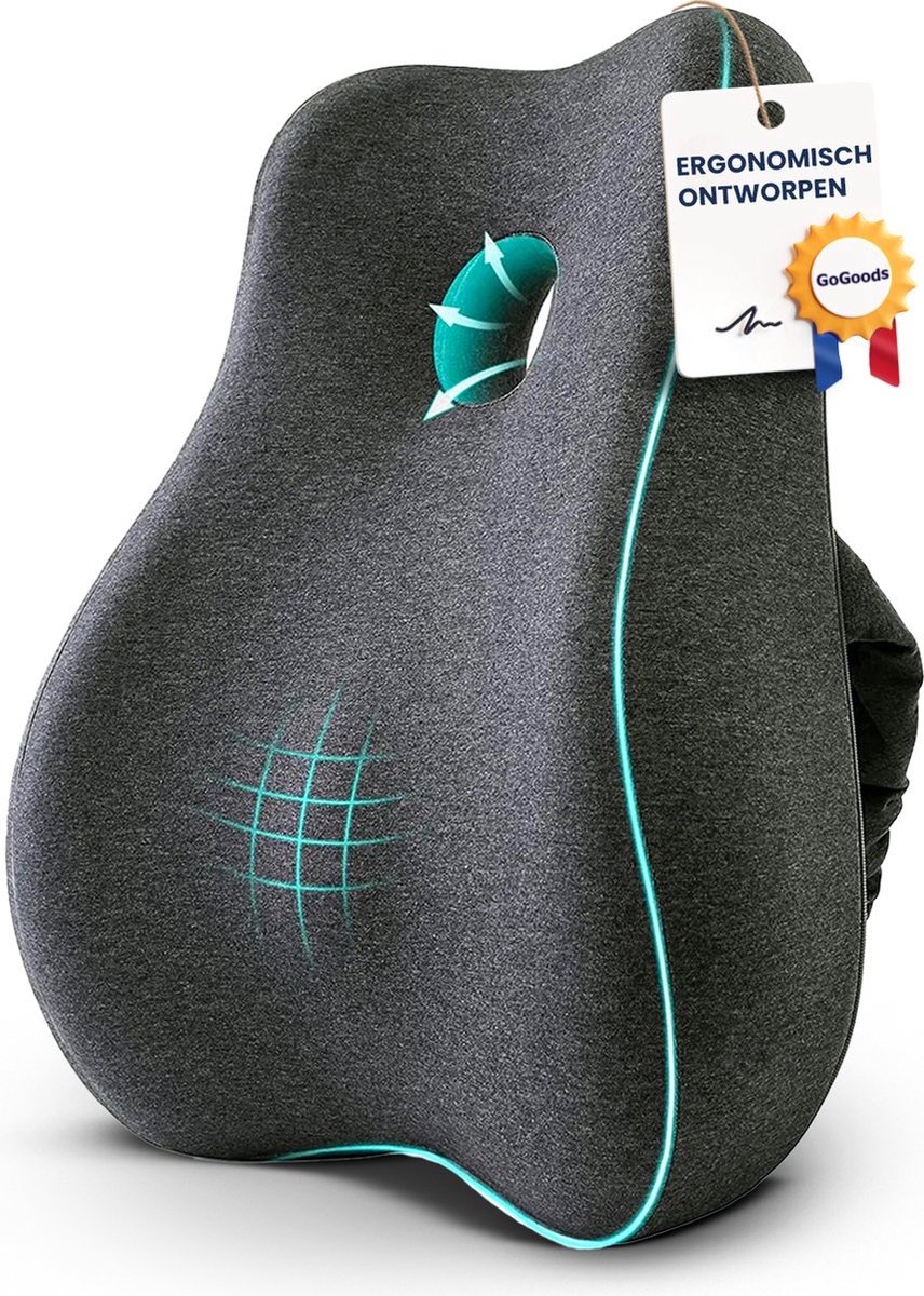 GoGoods® Rugkussen - Lendekussen Ergonomisch - Rugsteun Onderrug - Auto - Bed - Bank - Bureaustoel