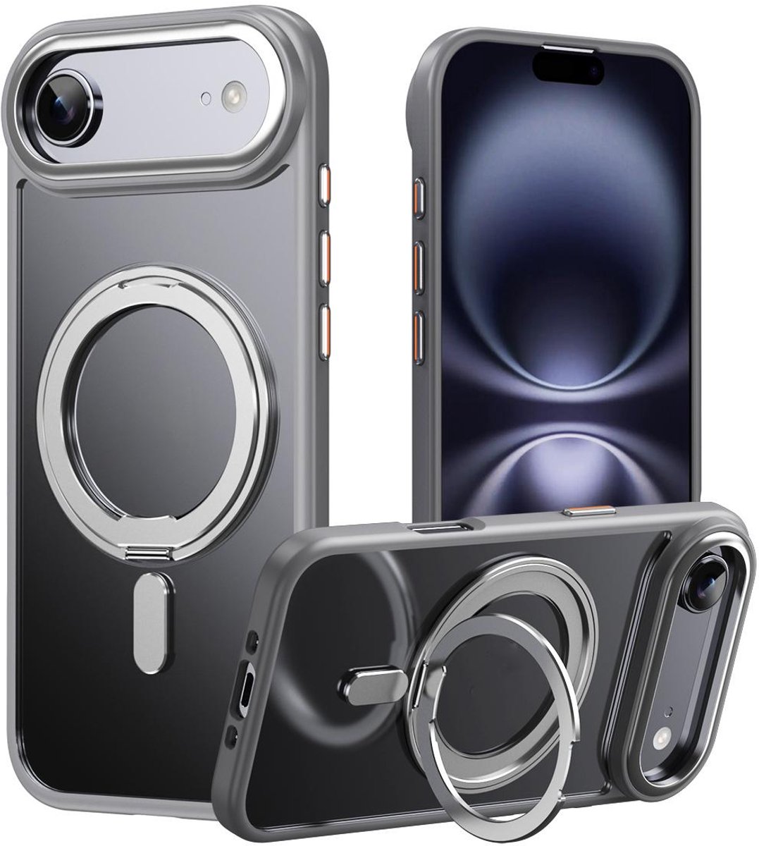 Mobigear Hoesje geschikt voor Apple iPhone Air MagSafe Telefoonhoesje Hardcase | Mobigear Frosted Mag Backcover met Standaard | Geschikt voor MagSafe | Geschikt voor Draadloos Opladen met Magnetische Ring | Geschikt voor MagSafe Case - Grijs