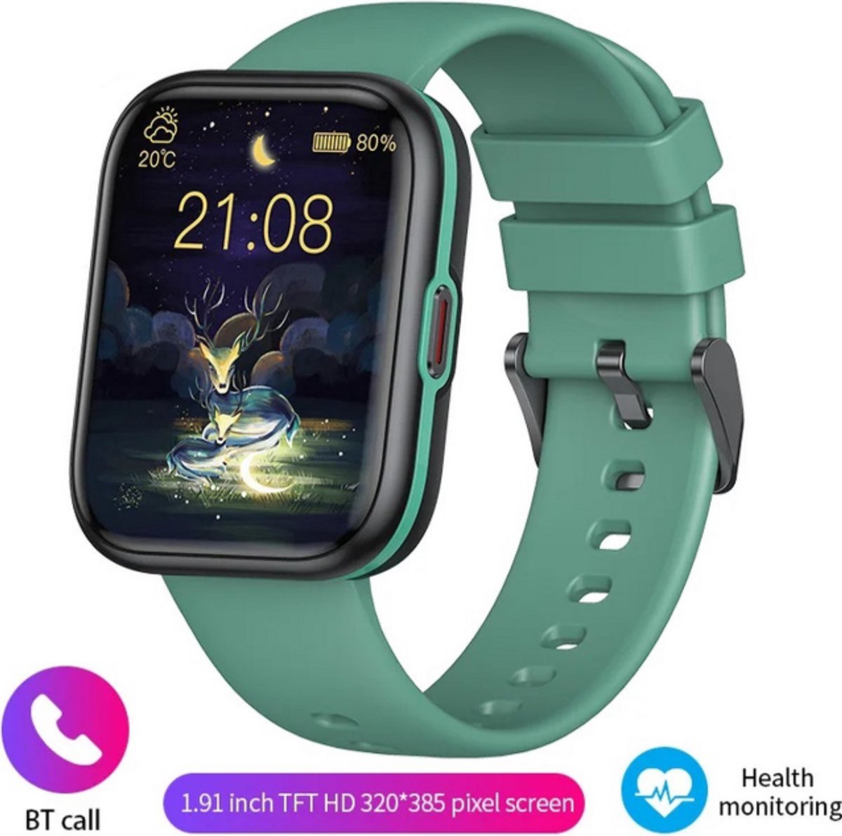 2024 Smartwatch NFC Groen met Bluetooth (EAN: 8721359203172)