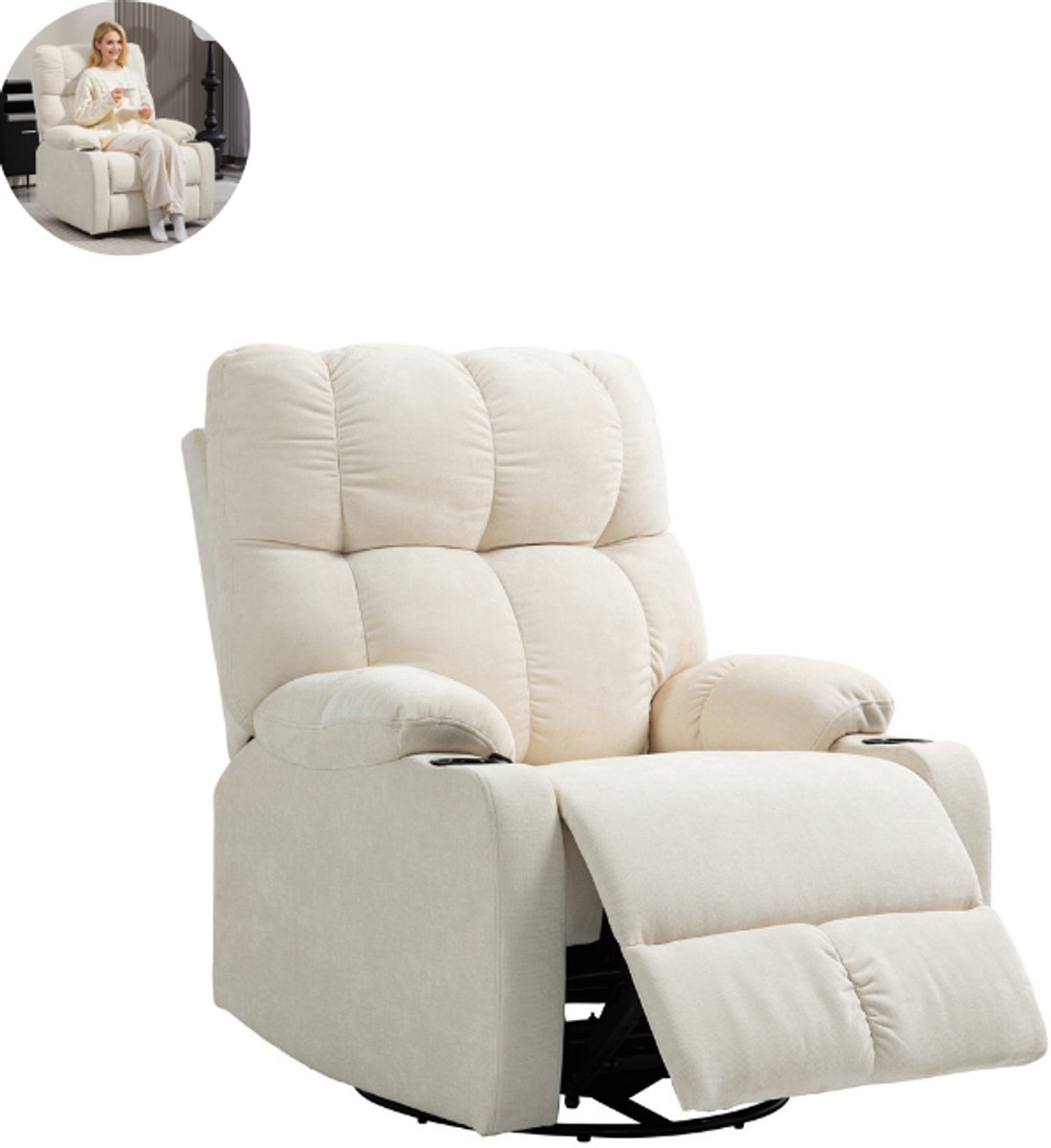 GranMaison Massagestoel Elektrisch Beige met Armleuning