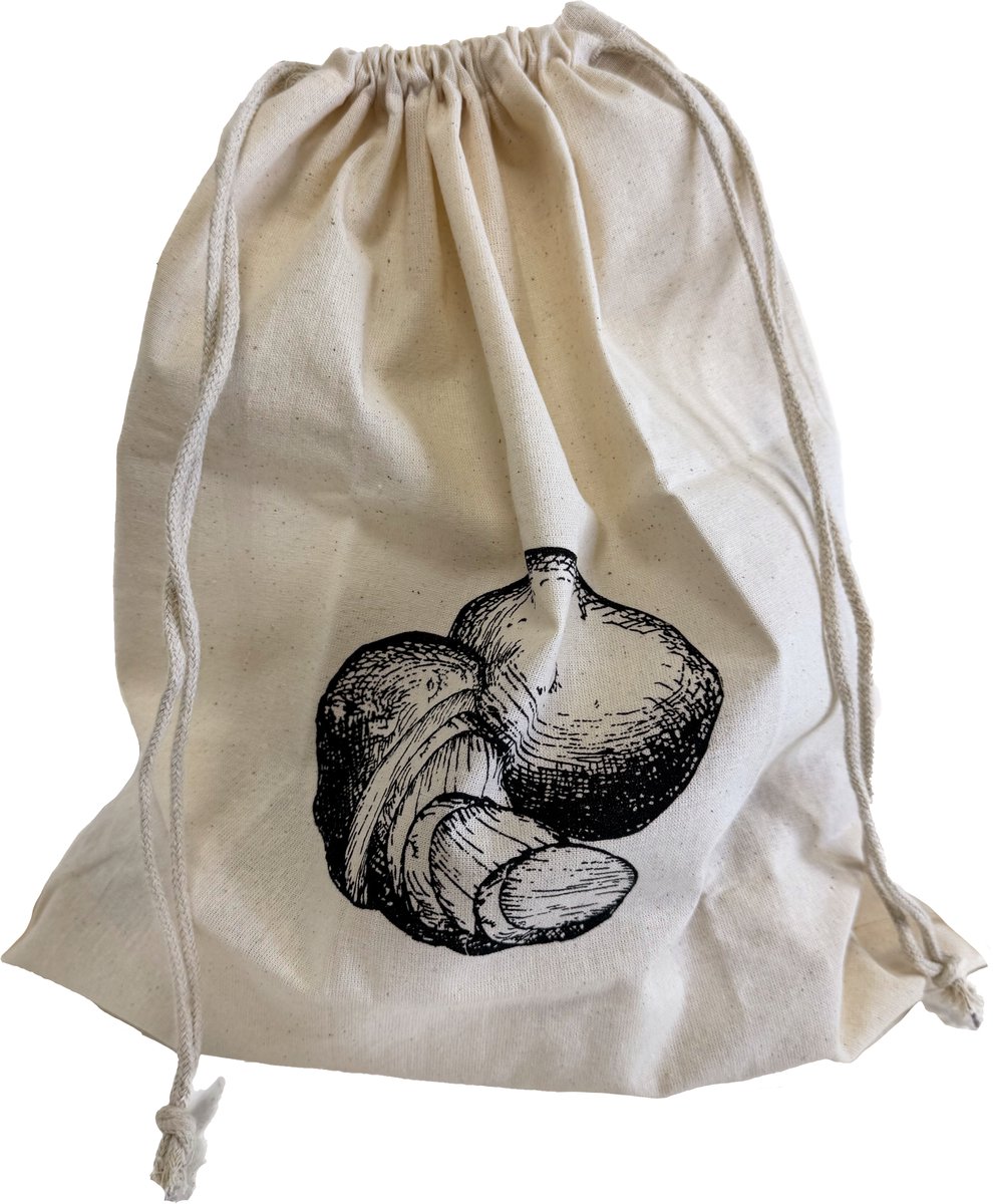 Aardappel Bewaarzak met trekkoord, 40x36 cm, taupe, 100% katoen – 3BMT®