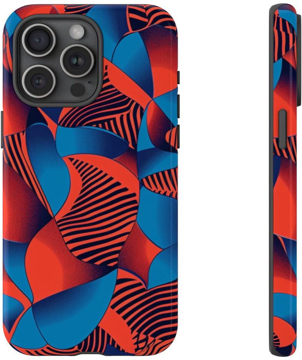 Levendig Rood-Blauw Abstract Patroon – Telefoonhoesje Geschikt voor iPhone 15 Pro Max