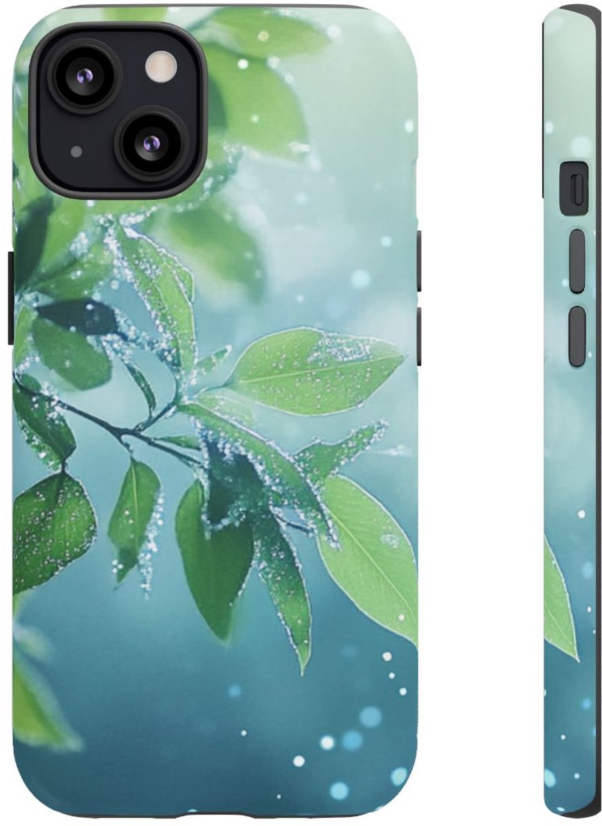 Dauwfrisse Groene Bladeren met Lichtbokeh – Telefoonhoesje Geschikt voor iPhone 13