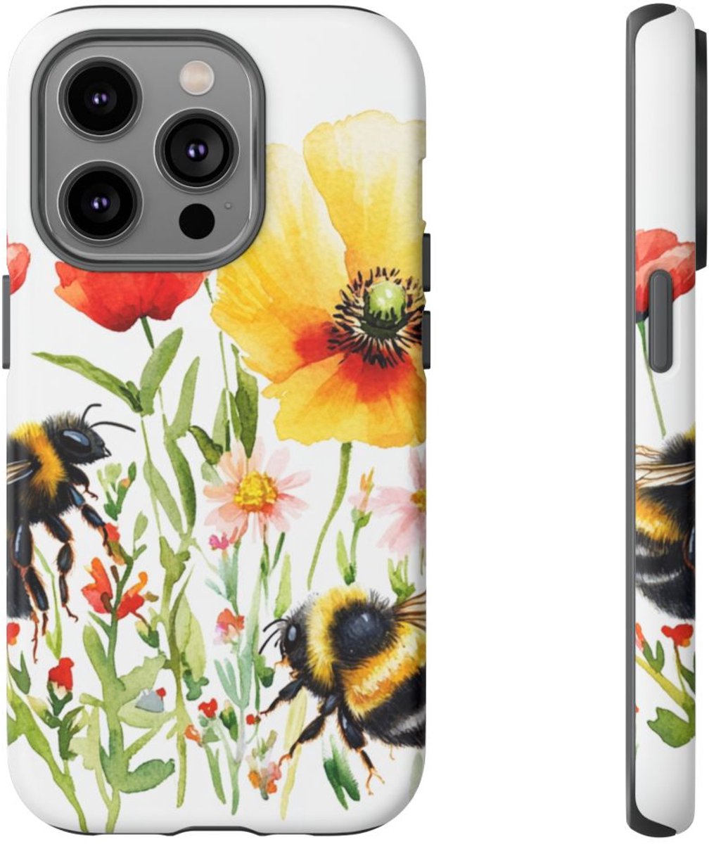 Aquarel Hommels en Wilde Bloemen – Telefoonhoesje Geschikt voor iPhone 14 Pro