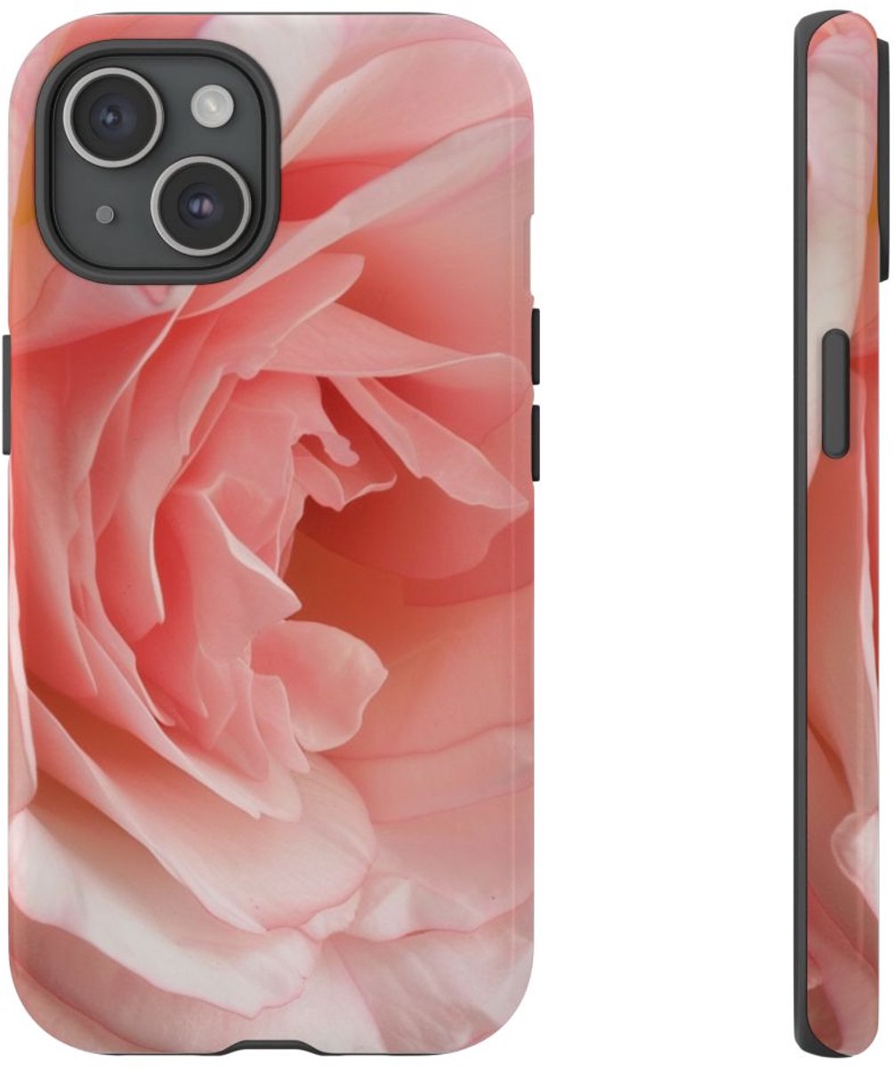Zachtroze Roos van Dichtbij – Telefoonhoesje Geschikt voor iPhone 15