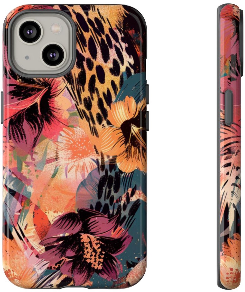 Abstracte Bloemen- en Dierenprint – Telefoonhoesje Geschikt voor iPhone 14