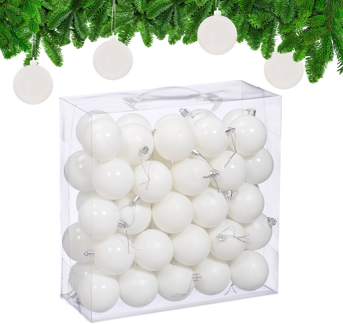 kerstballen set van 50 - Ø 6 cm - kunststof - onbreekbaar - wit