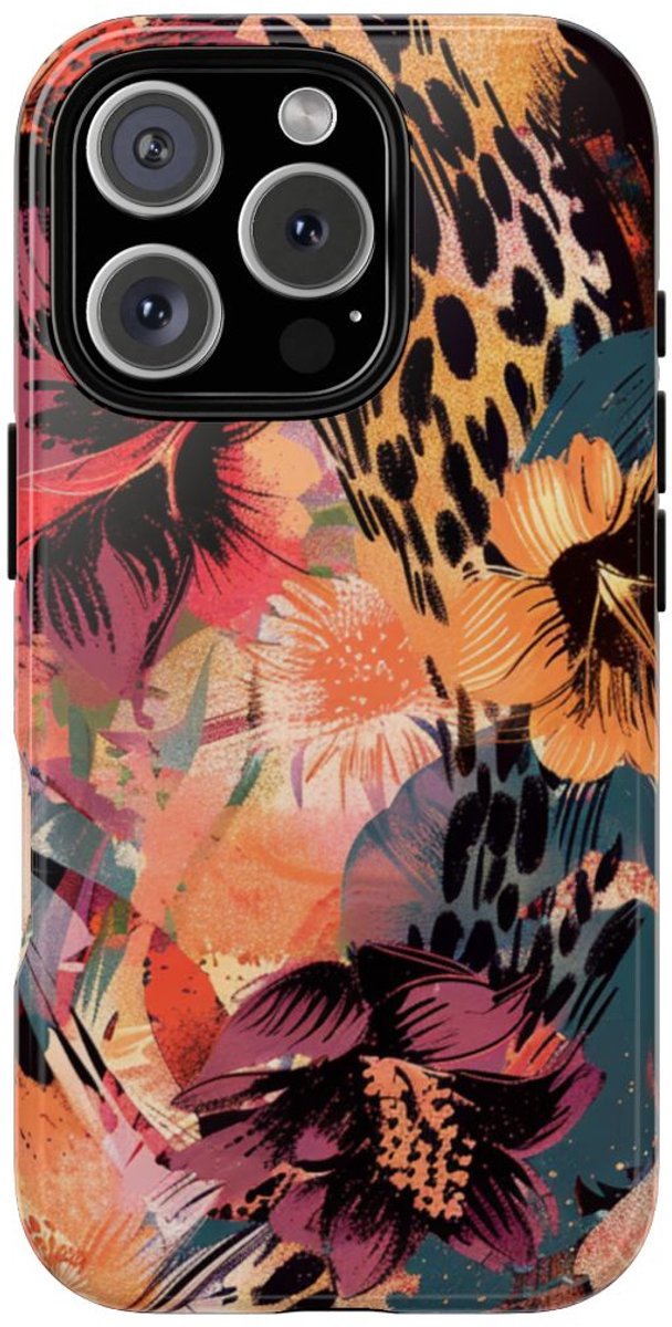 Abstracte Bloemen- en Dierenprint – Telefoonhoesje Geschikt voor iPhone 16 Pro
