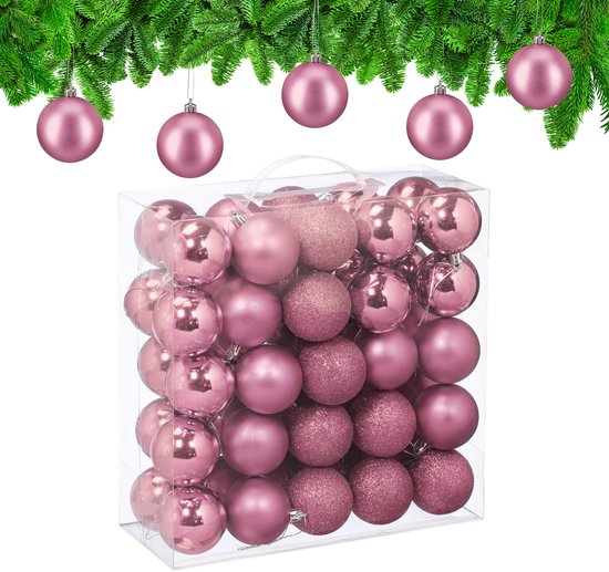 kerstballen set van 50 - Ø 6 cm - kunststof - onbreekbaar - roze