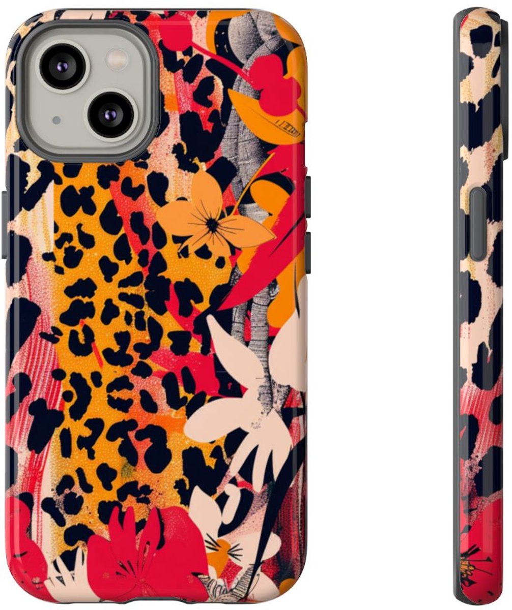 Abstracte Bloemen- en Dierenprint – Telefoonhoesje Geschikt voor iPhone 14