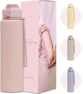 Cabau Bloom RVS Waterfles 870ml Soft Pink | Geïsoleerde BPA-vrije & Lekvrije Thermosfles | Duurzame Herbruikbare Drinkfles met Schoonmaakborstel & Draagkoord | BPA vrij Sportfles Dames | Waterfles Volwassenen | Cadeau voor Haar