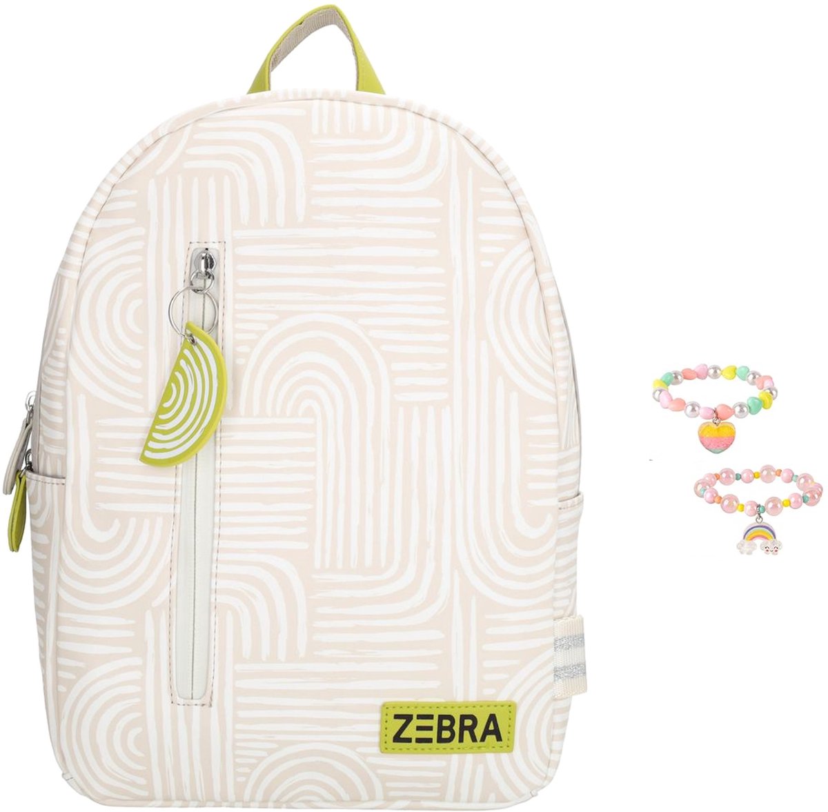 Zebra Rugzak Beige Bogen - kinderrugtas, rugtas, kinderrugzak, schooltas + armbandje