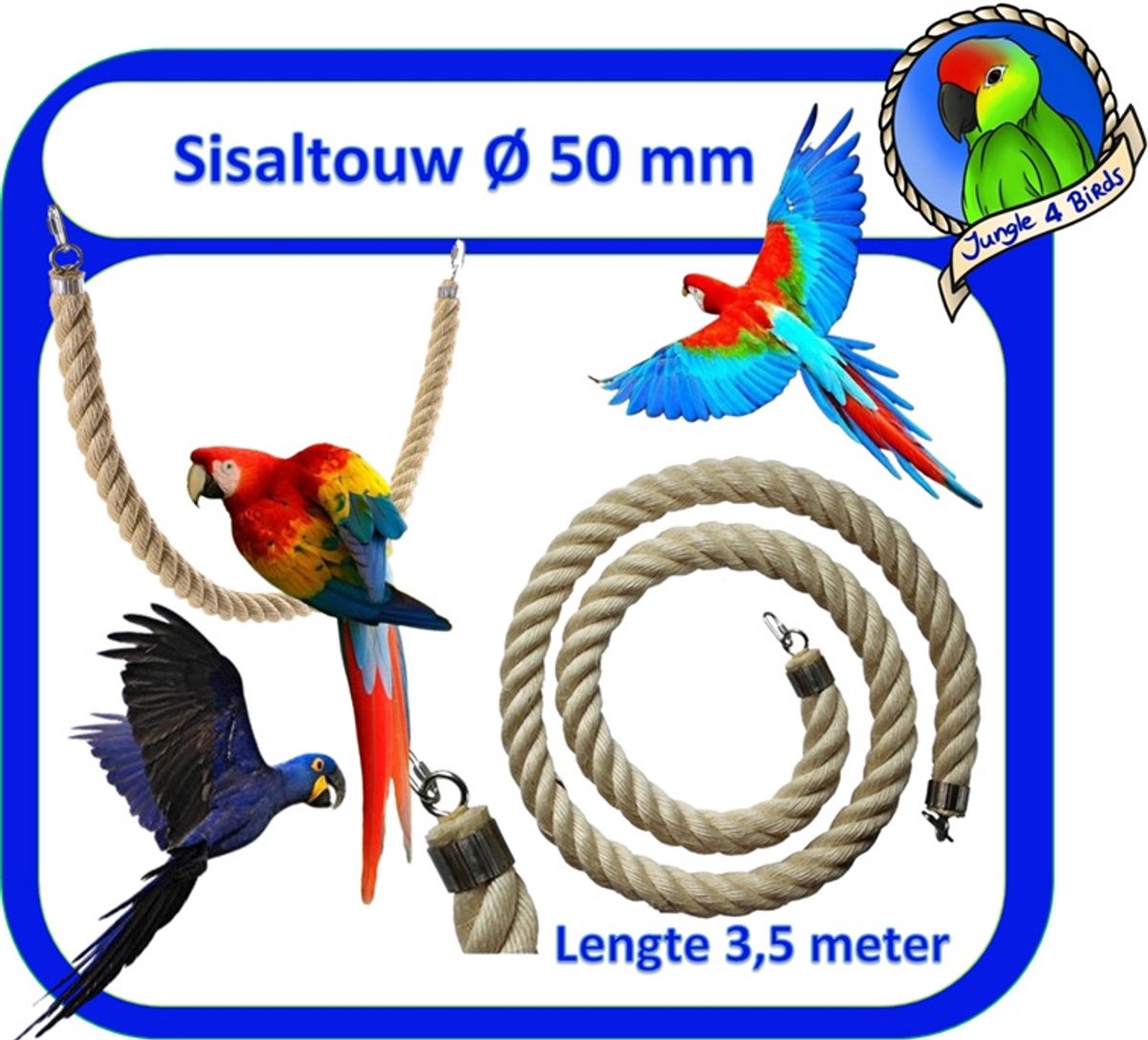 Jungle sisal Speeltouw / zit touw / vogelspeelgoed Ø 50 mm & 350 cm lang - vogel touw - - ara’s - grote papegaaien - grote kaketoe soorten – grote Tropische vogels e.d