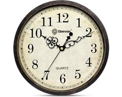 Geevon Retro wandklok, geruisloos, niet tikkend, rond, vintage, kwarts, decoratieve wandklok op batterijen voor keuken, kantoor, klaslokaal, slaapkamer, woonkamer (25,4 cm)