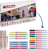 edding 751 verfstiften set van alle 22 kleuren in bewaardoos - 22 paint markers - ronde punt 1-2 mm - stiften voor markeren en labelen van vele ondergronden waaronder metaal, glass, steen of plastic - hittebestendig, permanent, veegvast en watervast