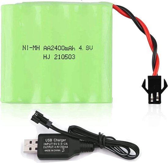 WNHB® Oplaadbare 4.8V 2400mAh Ni-MH AA Batterij met USB Oplaadkabel - Accu voor RC Auto’s en Speelgoed