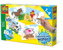 SES Creative- My First - Kleuren met Water - Boerderij dieren – verven - Zonder Geknoei - inclusief 4 kleurplaten en kwast - steeds opnieuw te gebruiken – 1 tot 4 jaar